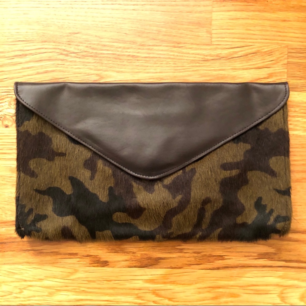 Leather and Camo Animal Hair Clutch
